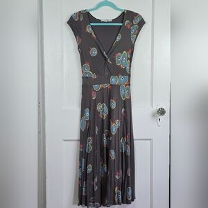 Boden Taupe Grey and Blue Boho Fit and Flare Knit Dress Size 4L